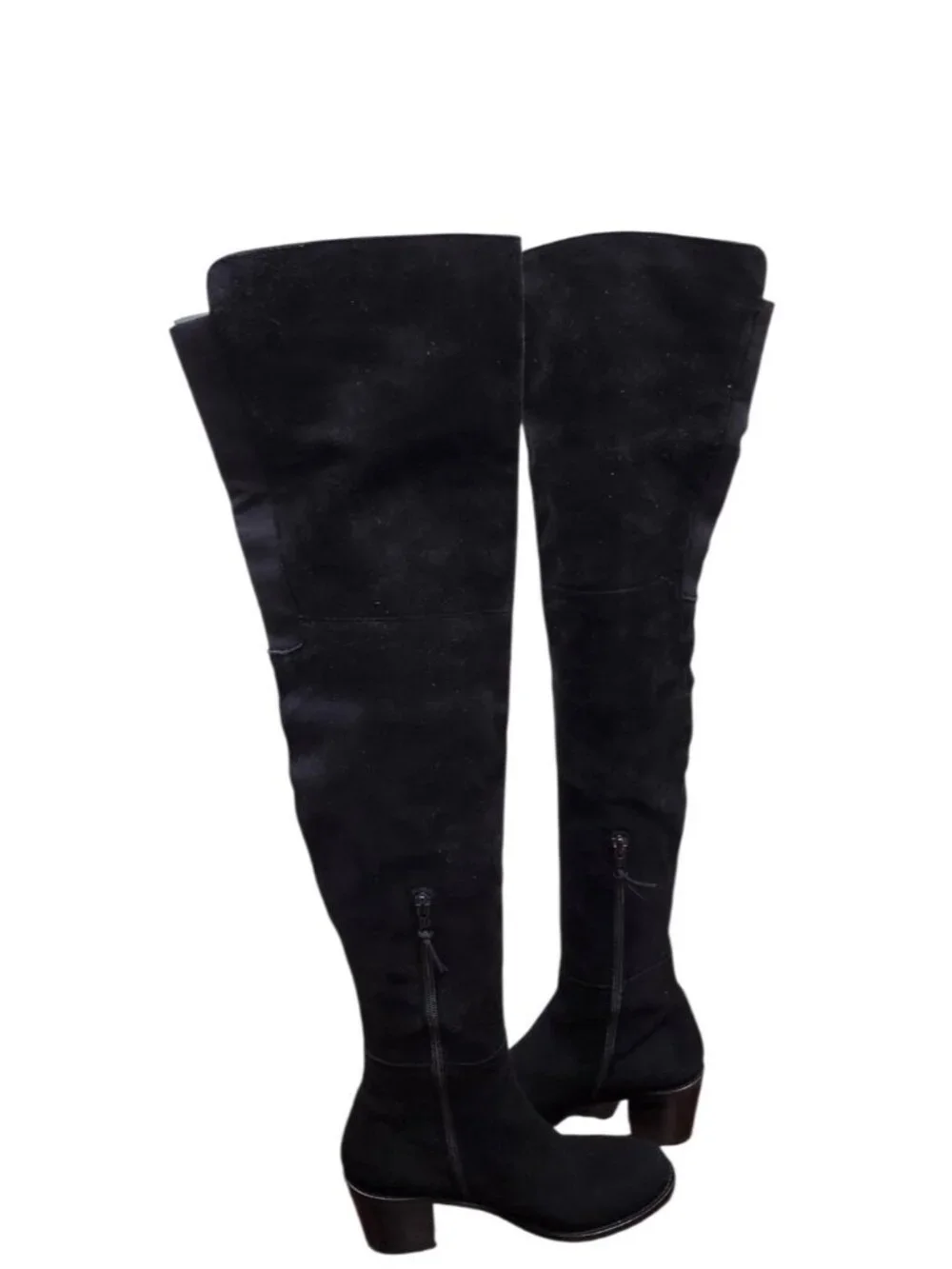 Stuart Weitzman 5.5 M Black Suede Over The Knee Boots Low Heel Tall Zip OTK